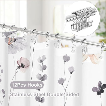 Small Stall 3 in 1 Shower Curtain Set, 36x72 | Narrow Half 3 in 1 Shower Curtain Set, PEVA Liner Set & 12 Double Sided Steel Hooks, Waterproof Fabric Bathroom Curtain