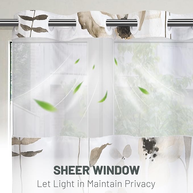 No Hook Floral Shower Curtain with Liner, Beige, 71x74 | Snap in Liner, 3 in 1, Water Repellent, Easy Install, Machine Washable, Hotel Style for Bathroom, Watercolor Pattern
