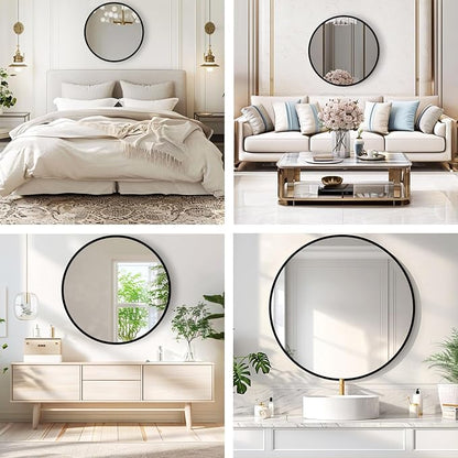 Round Black Mirror 18 Inch, Matte Black Frame, Small Circle Mirror | Metal Frame, Circular Wall Mounted Mirrors for Bathroom,Kids Room,Nursery, Bedroom, Vanity,Entryway, Wall Decor,Rust Proof