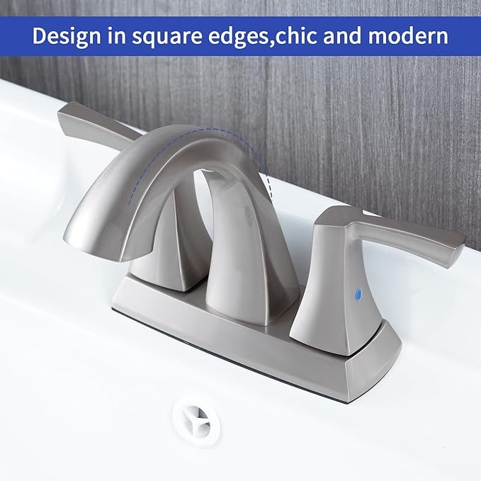 VXV Bathroom Faucet Brushed Nickel, 2 Handles Low Arc Bathroom Sink Faucets, 4 Inch Centerset Bath Lavatory Faucets with Pop-up Drain & Faucet Supply Lines (BN)