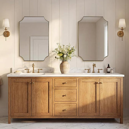20"x30" Gold Scalloped Mirror, Mirrors for Bathroom, Champagne Bronze Vanity Mirror with Scalloped Corners Design, Rustproof Stainless Steel Thin Frame, Ideal for Narrow Bathroom Remodel