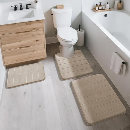Yimobra Memory Foam Toilet Bath Mat U-Shaped, Soft and Comfortable, Super Water Absorption, Non-Slip, Thick, Machine Wash and Easier to Dry for Bathroom Commode Contour Rug, 24 X 20 Inches, Beige
