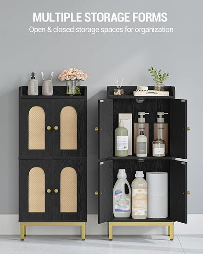 Bathroom Cabinet, Small Storage Cabinet with 4 Doors, Bathroom Organizers and Storage Cabinets with Adjustable Feet, Cabinets Freestanding for Living Room, Kitchen, 7.1"D x 14.6"W x 32.7"H