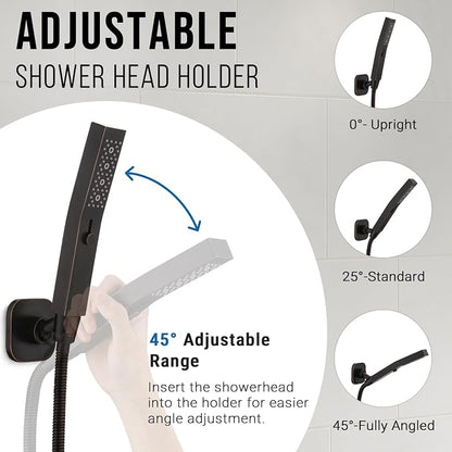 G-Promise Metal Handheld Shower Head Holder, No-Drill (Oil Rubbed Bronze) | Adhesive or Drilled Installation, Wide Adjustment Range Fits All Family Heights, Firmly Secure Showerhead, Easy to Install