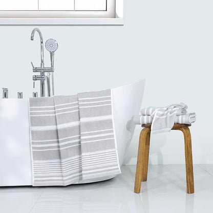 Martex Restore Batten Stripe Bath Towel – Soft, Absorbent, Moisture-Wicking and Quick to Dry – Lightweight for Everyday Use – Comfortable Feel with Convenient Loop for Hanging – 30" x 56" – Gray