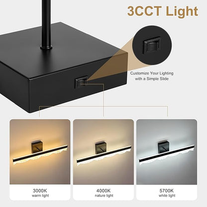 Black Bathroom Vanity Light Fixtures Over Mirror 25.6inch, Dimmable 3CCT 12W LED Bathroom Light Fixture, Modern Vanity Wall Lighting for Bedroom, Dressing Room, Cloak Room