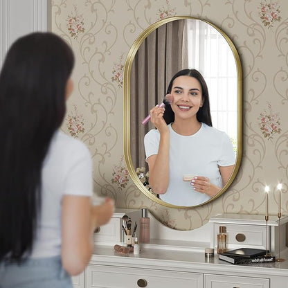 Brightify Gold Oval Mirror for Wall 24x36 Inch, Bathroom Vanity Mirrors Gold Metal Framed, Modern Mirror for Bedroom Living Room Wall Decorative Hang Vertical and Horizontal