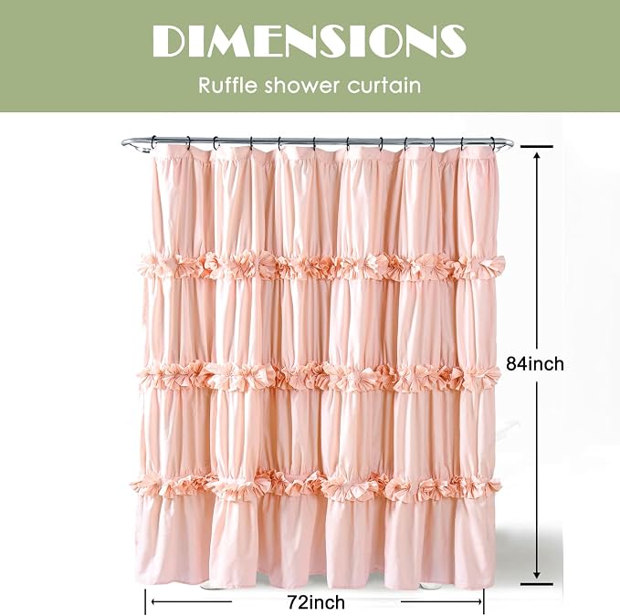 Homechoice Decor Peach Ruffle Shower Curtain, Handcrafted Bow Tie | Vintage Bath Curtain for Master Bathroom, Ruched Microfiber Bathroom Curtain with 12 Buttonholes, 72" W x 84" H (LQ-10)