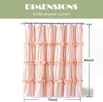 Homechoice Decor Peach Ruffle Shower Curtain, Handcrafted Bow Tie | Vintage Bath Curtain for Master Bathroom, Ruched Microfiber Bathroom Curtain with 12 Buttonholes, 72" W x 84" H (LQ-10)