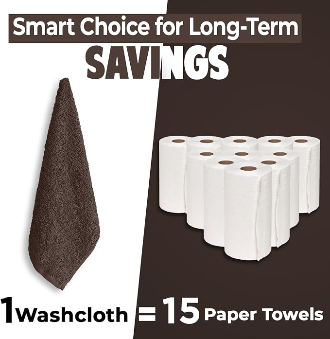 DAN RIVER 24 Pack Cotton Wash Cloths Set for Showering [12x12] Brown | Lighter Weight, Quick to Dry, Super Soft & Absorbent Face Towels, Hotel Quality, Perfect for Bathroom, Gym, Spa