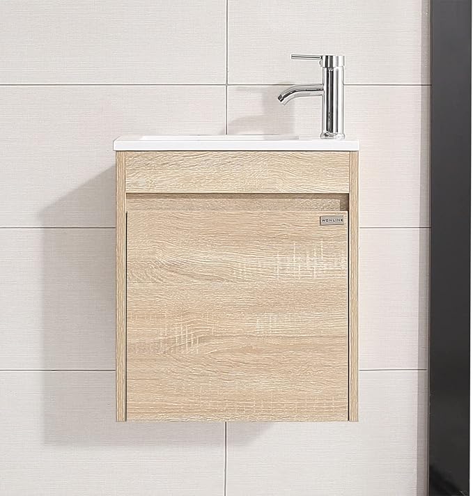wonline 16" Single Sink Bathroom Vanity, Floating Modern Bathroom Vanity with Sink for Small Space