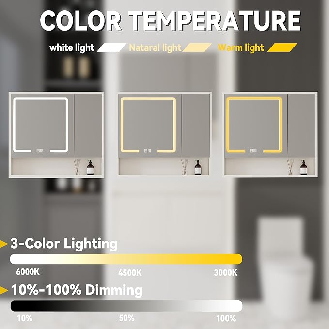 32'' Bathroom Vanity with Ceramic Sink Combo and Medicine Cabinet Mirror with Led Light/Defog, Wall Mounted Small Bathroom Vanity with Soft-Close Door Modern Floating Cabinet, Khaki(No Faucet)