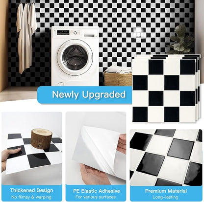 Art3d Grid Peel and Stick Backsplash, 10-Pack, 12 x 12 in, Black & White | Enhanced Thickness, Strong Adhesion, Moisture Resistant, Long-Lasting, Minimalist Look, DIY Friendly, for Kitchen Countertops