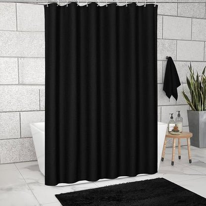 MitoVilla Black Waffle Fabric Shower Curtain, Heavyweight Hotel-Grade Cloth Shower Curtain for Modern Country Bathroom Decor, Waterproof & Wrinkle Resistant, 72 x 72