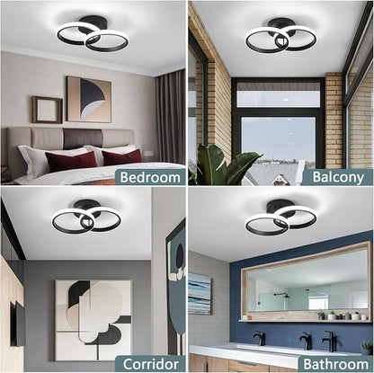 CANEOE Round Modern Led Ceiling Light Fixtures, 6000K Black Hallway Light Fixtures Ceiling, Bathroom Close to Ceiling Lights for Hallway Bedroom Corridor Aisle Ceiling Lamps (Black, 6000K, 1 Pack)
