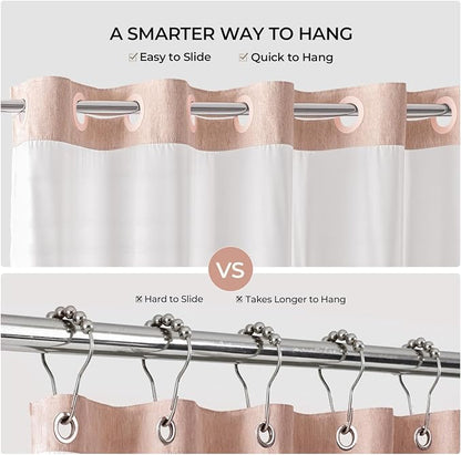 River Dream Linen Textured No Hooks Shower Curtain with Liner,Pink,71x74 | Mesh Top Window,with Snap-in Liner,Heavy Duty Fabric,Quick Dry,Bottom Magnets,Water-Repellent,Washable,Farmhouse Bathroom Set
