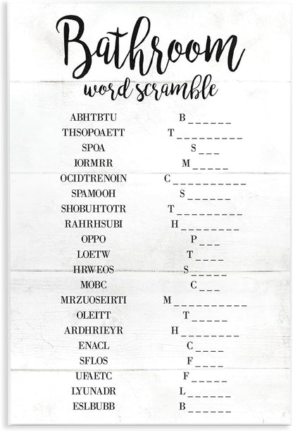 Bathroom Word Scramble, 13 x 19 Inch Mounted Print on Wall Plaque | Stupell Industries · By Lil' Rue · Ready to hang · Hand finished · Made in USA