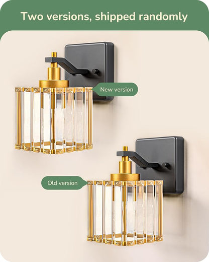 EDISHINE Black Gold Bathroom Vanity Light Fixtures with Crystal Shade, E26 | Set of Two, 1-Light, Up Down Mounting, Wall Sconces for Bathroom, Powder Room, Dressing Areas