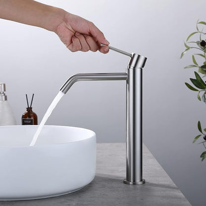 Vessel Sink Faucet Brushed Nickel, JXMMP Bathroom Sink Faucets Without Overflow Pop Up Drain and Water Faucet Supply Lines, Stainless Steel SpotShield Bathroom Faucet for Sink 1 Hole, JXM1001BN