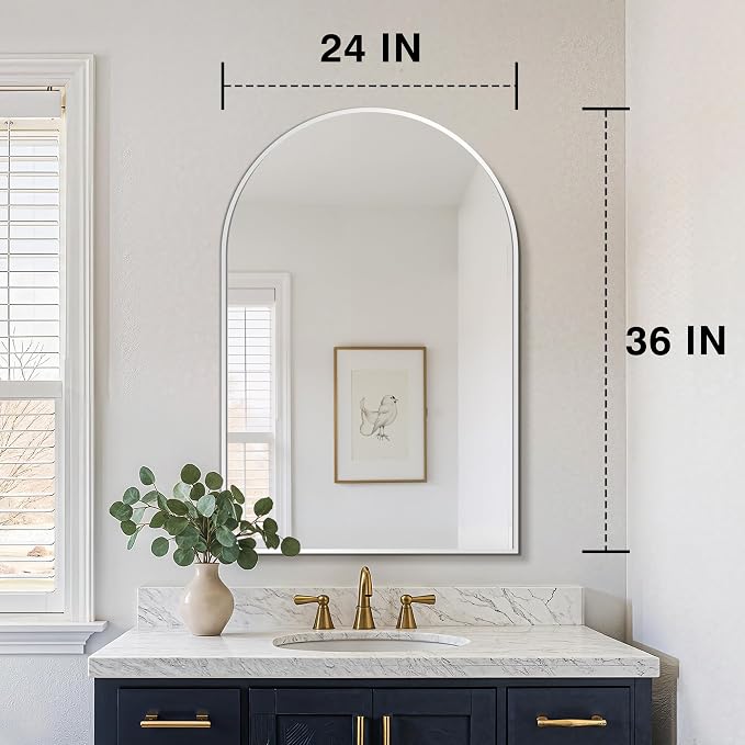 FICTOR 24" x 36" Arched Bathroom Vanity Mirror for Over Sink, Silver | Anti-Rust Metal Framed, HD Tempered Shatter-Proof Glass, Modern Wall Mirror for Entryway, Living Room, Bedroom