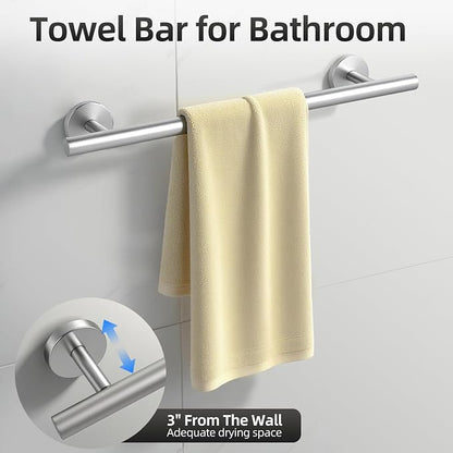 Brushed Nickel Bathroom Hardware Set 5 Pieces, Bathroom Towel Rack Holder Set Wall Mounted, SUS304 Stainless Steel Towel Bar Set - 16 Inch Towel Bar, Toilet Paper Holder, Towel Hooks, Towel Ring