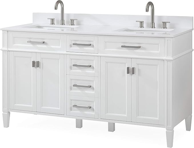 60" Durand Contemporary Modern White Double Sink Bathroom Vanity 1808-D60W