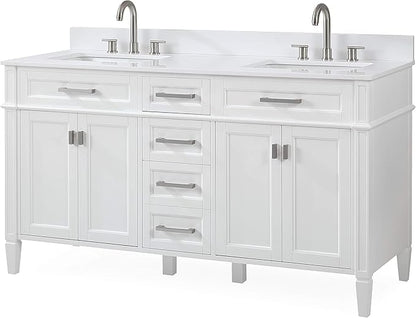 60" Durand Contemporary Modern White Double Sink Bathroom Vanity 1808-D60W