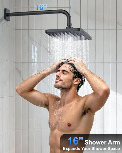 Matte Black 11-Inch Rainfall Shower System – Premium Filtered Handheld Sprayer & Fixed Shower Head, Complete Bathroom Set Faucet Mixer Trim & Valve