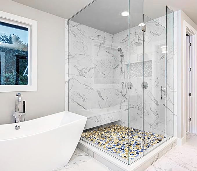 Glazed Blue Mosaic Ceramic Pebble Porcelain Tile Swimming Pool Bath Shower Wall Flooring Tile TSTGPT001 (5 Square Feet)