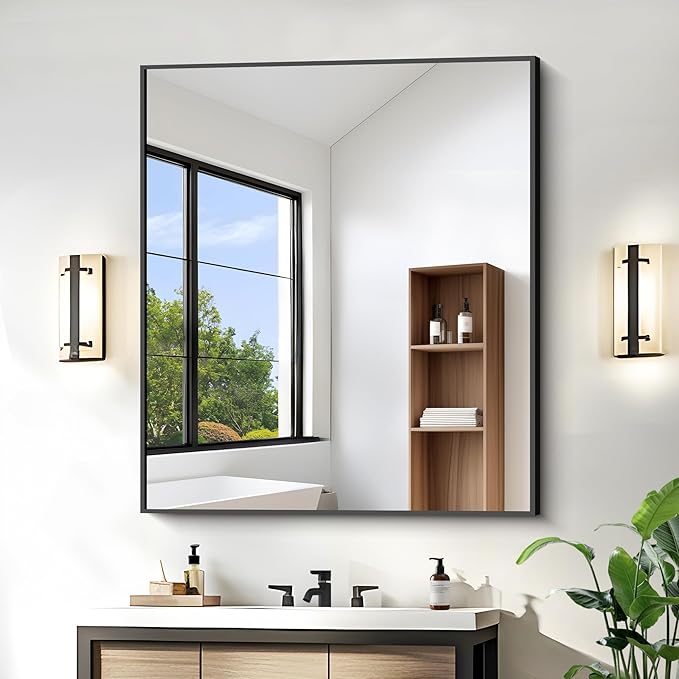 KOCUUY Bathroom Mirror 36"x40", Black Bathroom Mirrors for Over Sink, Shatterpoof Large Vanity Mirror, Metal Framed Black Wall Mirror for Bedroom Living Room and Entryway (Horizontal/Vertical)
