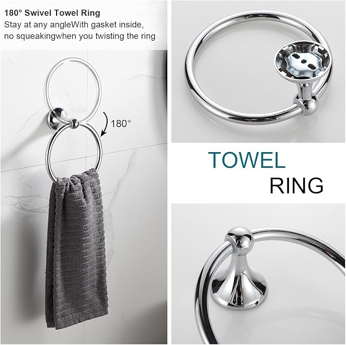 BGL Bathroom Hardware Set, Chrome Adjustable Expandable Towel Bar 4-Piece Bathroom Accessory Set Wall Mounted Robe Hook Toilet Paper Holder Towel Ring Towel Bar