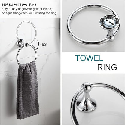 BGL Bathroom Hardware Set, Chrome Adjustable Expandable Towel Bar 4-Piece Bathroom Accessory Set Wall Mounted Robe Hook Toilet Paper Holder Towel Ring Towel Bar