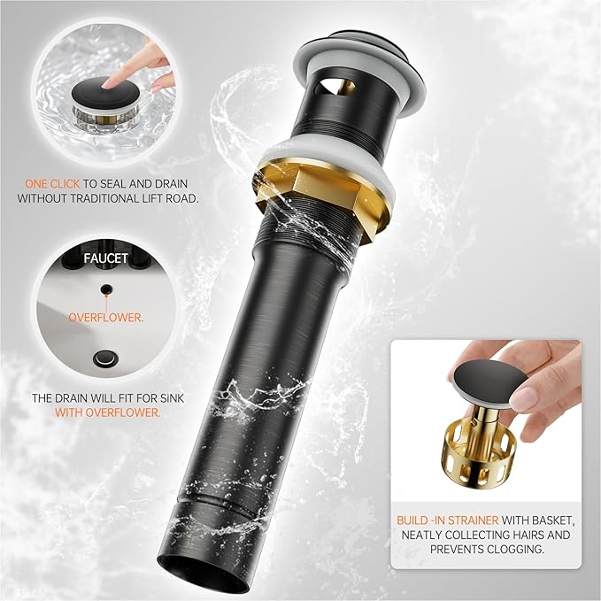 Phiestina 4 Inch 2 or 3 Holes 2 Handles Centerset Lead-Free Bathroom Sink Faucet, Oil Rubbed Bronze Bathroom Faucet with Copper Pop Up Drain and Water Supply Lines, BF008-5-ORB