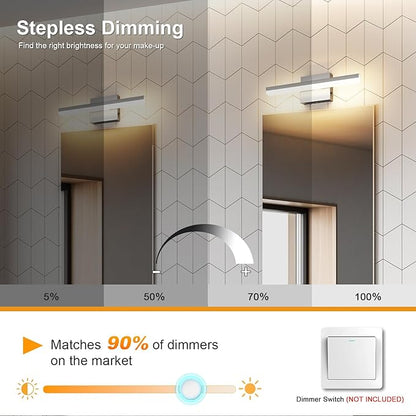 LED Modern Bathroom Light Fixtures 12W Brushed Nickel Vanity Lights Bar 5CCT Dimmable ixture Over Mirror Vanity Light for Bathroom Lighting 15.7 inch ETL Certificated