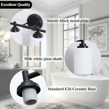 4-Light Bathroom Light Fixtures,Matte Black Bathroom Vanity Light Over Mirror with Cream White Glass Shade,Modern Farmhouse Wall Sconces Lighting for Bedroom Cabinet Kitchen Living Room