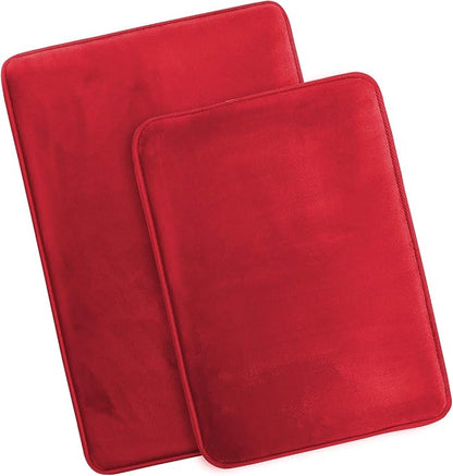 Clara Clark 2 Piece Bathroom Rugs Bath Mat Set, Velvet Memory Foam Bath Mats for Bathroom - Non-Slip, PVC Backing Bath Rugs, Washable - Dries Quickly, Burgundy