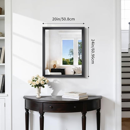 BONEWEI Black Bathroom Mirrors for Wall,20x24 inch Bathroom Mirror Over Sink,Rectangle Metal Framed Vanity Mirror Wall Mounted for Bedroom Living Room,Entryway Hangs Horizontal or Vertical Decor