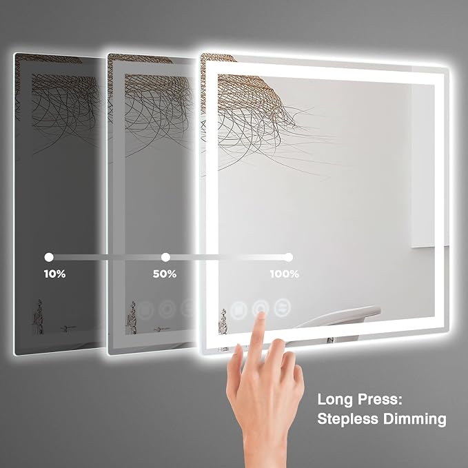 24" x 24" LED Bathroom Mirror with Lights, Memory Vanity Mirror | Anti-Fog, 3 Color Modes, Dimmable, Front Lit, Memory Function, Tempered Glass, Lighted Bathroom Mirror for Wall