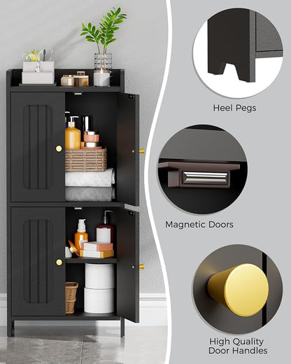 BEWISHOME Small Floor Cabinet,Toilet Paper Storage,Bathroom Storage Cabinet | with 4 Doors and Shelves, Bathroom Organizers and Storage for Small Spaces, Black 7.9" D x 14.6" W x 31" H YYG11B