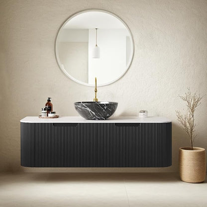 48" Floating Bathroom Vanity with Sink, Plywood Bathroom Vanities with Ultra-Thin Marble Ceramic Basin and Top, 2 Large Soft-Closing Storage Drawers, Pre-Assembled Cabinet, Gloss Black