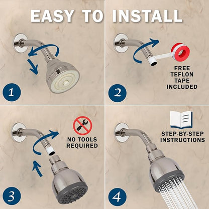 High Pressure Shower Head - 1.8 GPM - Brushed Nickel | Best 3 Inch Wall Mount Bathroom Showerhead For Boosting Low Flow With Anti-Clog Nozzles, Adjustable Brass Ball Joint