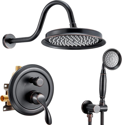 DASAN Rain Shower System Complete Antique Shower Faucet Sets, Bronze Shower Fixtures Combo with Pressure Balance Valve, 9’’ Rainfall Overhead Shower & Handheld, Color Oil Rubbed Bronze AT209W-ORB