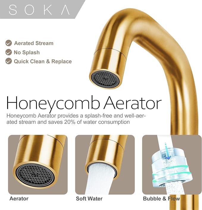 SOKA 8-16 Inch Widespread Bathroom Faucet 2 Handles Gold Commercial Sink Touch Faucets 3 Pieces Vanity Restroom Lavatory 360 Degree Rotating Faucet with Pop Up Drain Assembly,Gold - L