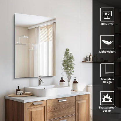 CILIBER Frameless Mirror, 24x36 Mirrors for Wall, Rectangle Bathroom Mirror for Over Sink, Frameless Vanity Mirror with Polished Edge, 3mm Tempered Glass, Hangs Horizontally or Vertically