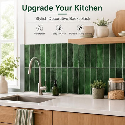 JOLOV 10 Pack Peel and Stick Backsplash Tiles, Waterproof 3D Stickers | Thicker self-adhesive 3D tile stickers for kitchen and bathroom walls; removable, waterproof and easy to install.