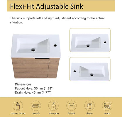 Malwee 22" Floating Bathroom Vanity with Sink, 22 Inch Single Sink Wall Mounted Bathroom Vanity, with 1 Door and White Ceramic Basin Top for Small Space, Plywood Cabinet Storage(002-22IMO)