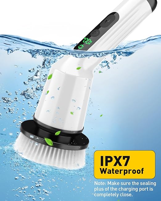 Electric Spin Scrubber for Bathroom, Shower Scrubber with Long Handle | Shower Cleaner Brushes, IPX7 Waterproof & 2 Speed, 8 Brush Heads, 90min Runtime, Bathroom Cleaning Supplies for Toilet Tub