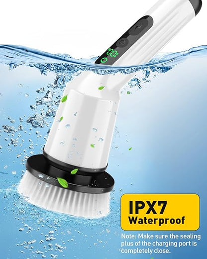 Electric Spin Scrubber for Bathroom, Shower Scrubber with Long Handle | Shower Cleaner Brushes, IPX7 Waterproof & 2 Speed, 8 Brush Heads, 90min Runtime, Bathroom Cleaning Supplies for Toilet Tub