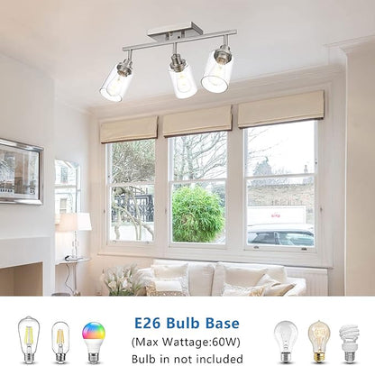 MELUCEE 3 Light Bathroom Vanity Light Brushed Nickel Track Lighting Fixtures Ceiling, Wall Light Fixtures with Rotatable Track Head for Hallway Porch Foyer Bath Storage, Clear Glass Shade