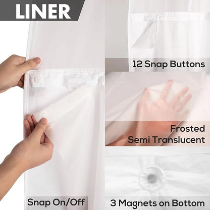 River Dream Waterproof PEVA Snap-in Shower Curtain Liner Replacement: Removable to Attach, Frost, 70x66 | Waterproof PEVA, for No Hook Shower Curtain, Snap On/Off & Removable Replacement Liner, 70W x 66H
